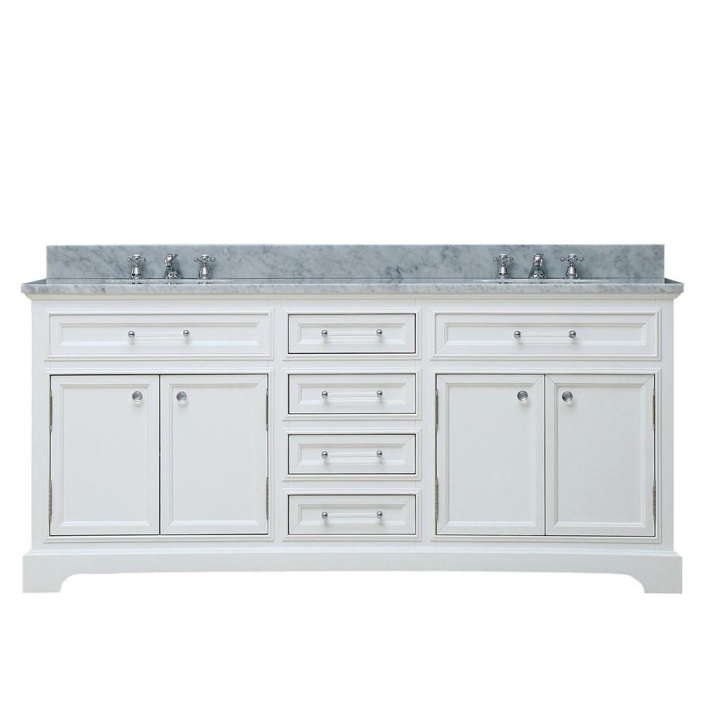 Derby 72" Solid White Double Sink Bathroom Vanity And Faucet Vanity Water Creation 