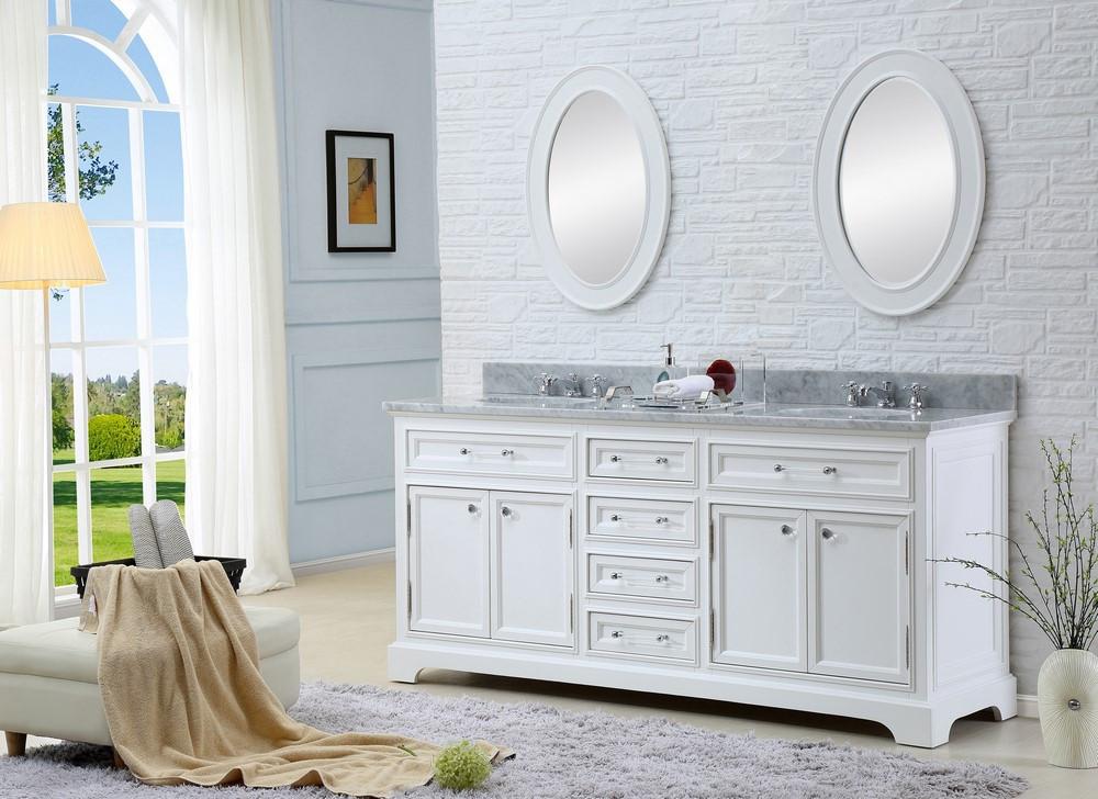 Derby 72" Solid White Double Sink Bathroom Vanity And Faucet Vanity Water Creation 
