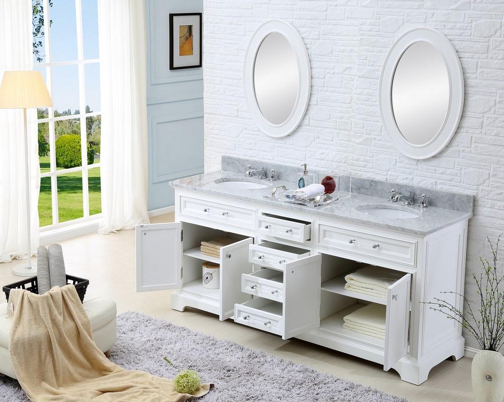 Derby 72" Solid White Double Sink Bathroom Vanity And Faucet Vanity Water Creation 