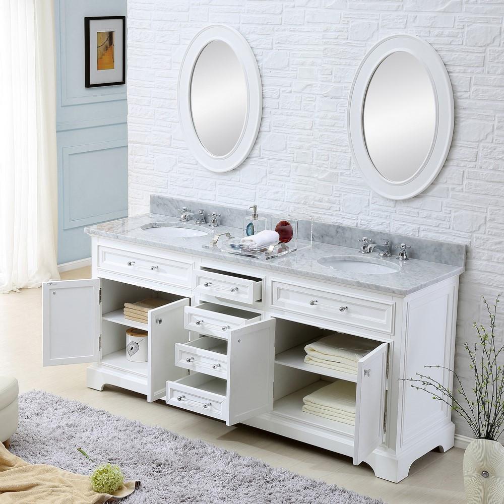 Derby 72" Solid White Double Sink Bathroom Vanity And Faucet Vanity Water Creation 