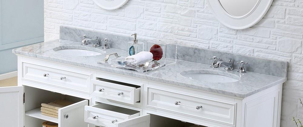Derby 72" Solid White Double Sink Bathroom Vanity And Faucet Vanity Water Creation 