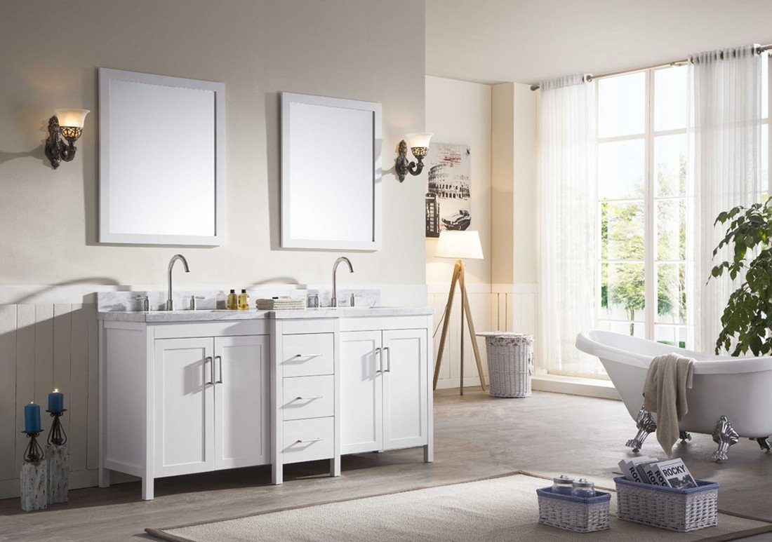 ARIEL Hollandale 73" Double Sink Bathroom Vanity Set in White Vanity ARIEL 