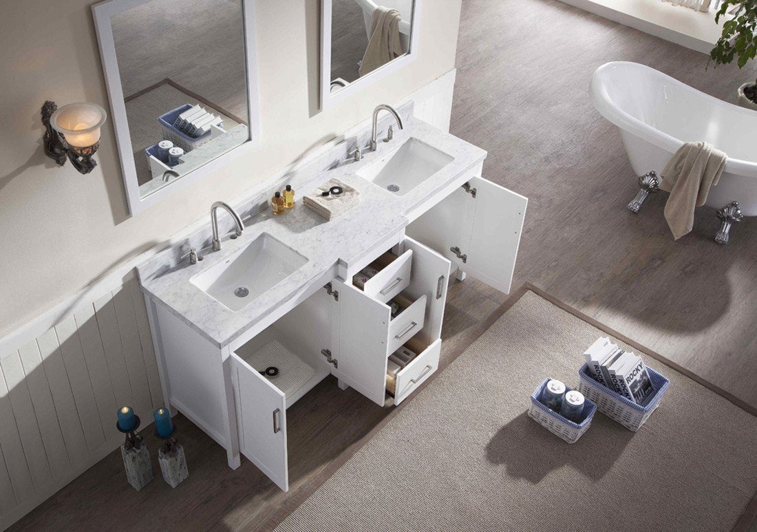 ARIEL Hollandale 73" Double Sink Bathroom Vanity Set in White Vanity ARIEL 