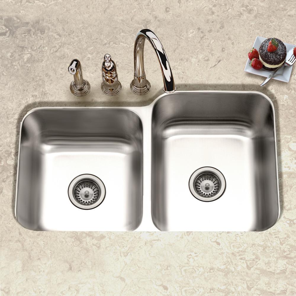 Houzer Elite Series Undermount Stainless Steel 60/40 Double Bowl Kitchen Sink, Small bowl left Kitchen Sink - Undermount Houzer 