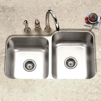 Thumbnail for Houzer Elite Series Undermount Stainless Steel 60/40 Double Bowl Kitchen Sink, Small bowl left Kitchen Sink - Undermount Houzer 