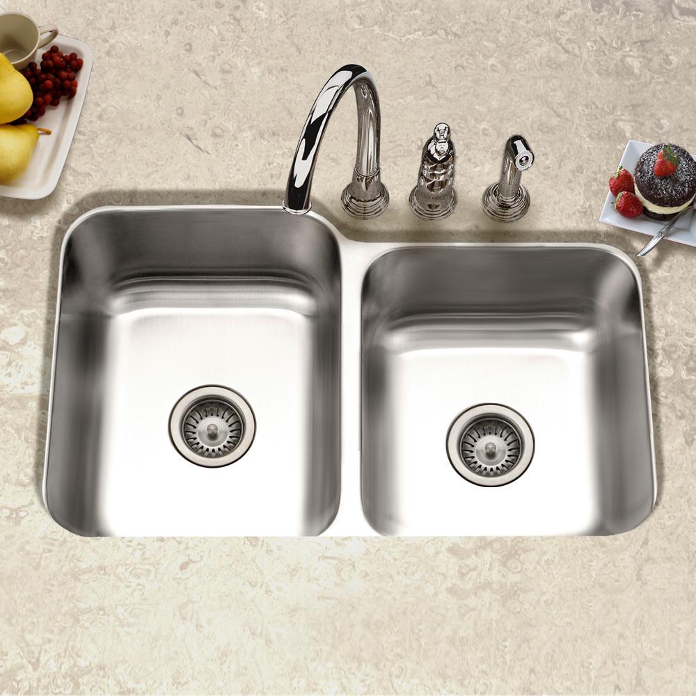 Houzer Elite Series Undermount Stainless Steel 60/40 Double Bowl Kitchen Sink, Small bowl Right Kitchen Sink - Undermount Houzer 