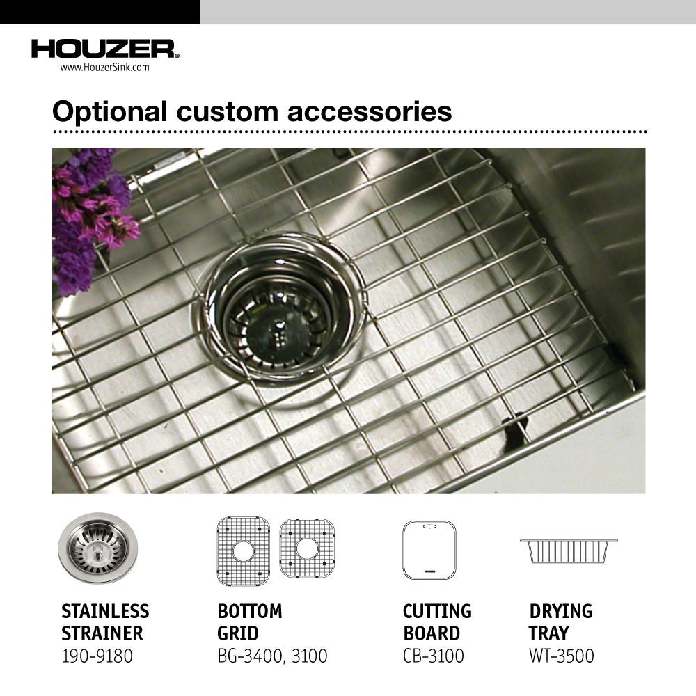 Houzer Elite Series Undermount Stainless Steel 60/40 Double Bowl Kitchen Sink, Small bowl Right Kitchen Sink - Undermount Houzer 