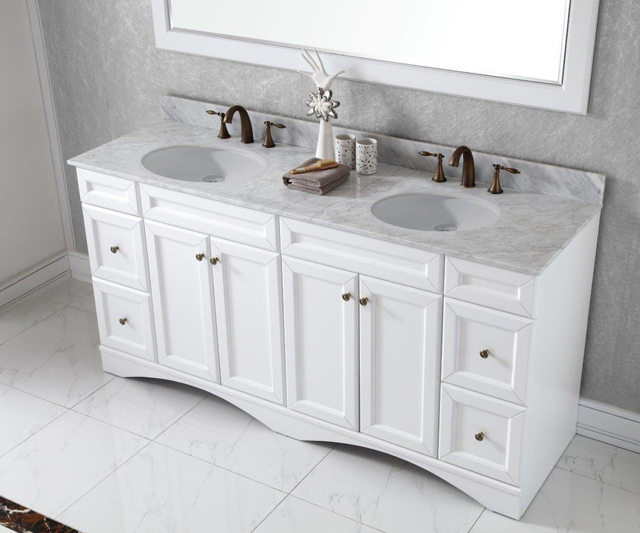 Virtu USA Talisa 72" Double Round Sink White Top Vanity in White with Mirror Vanity Virtu USA 