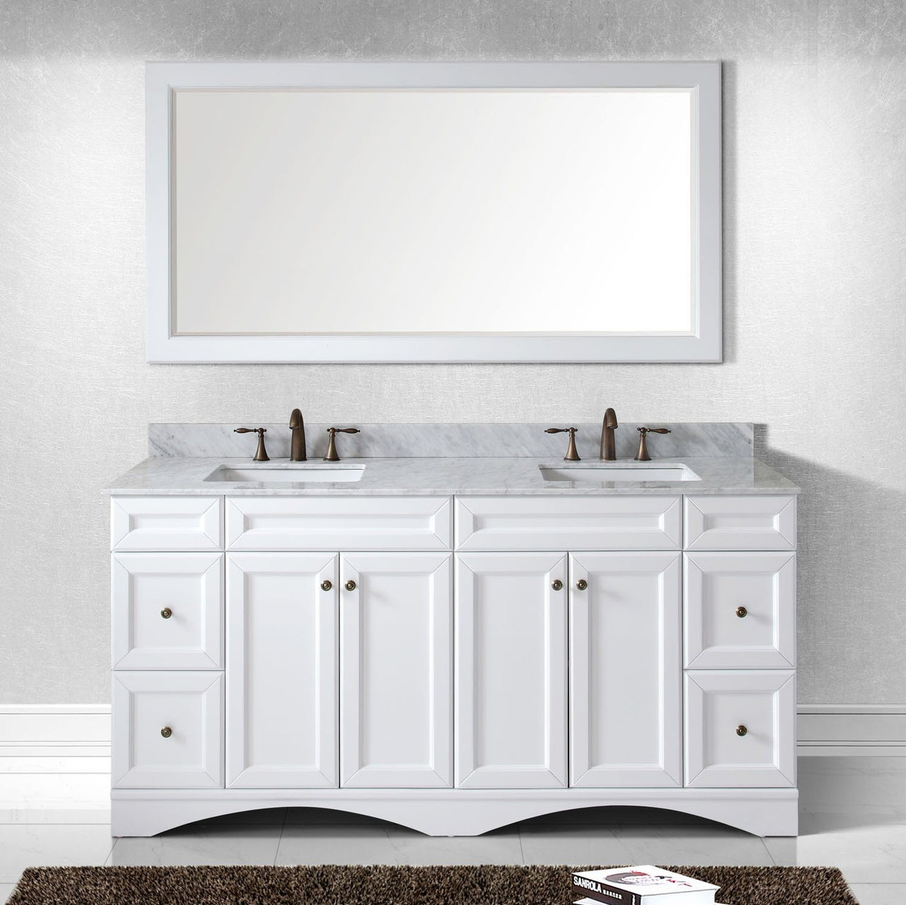 Virtu USA Talisa 72" Double Square Sink White Top Vanity in White with Mirror Vanity Virtu USA 