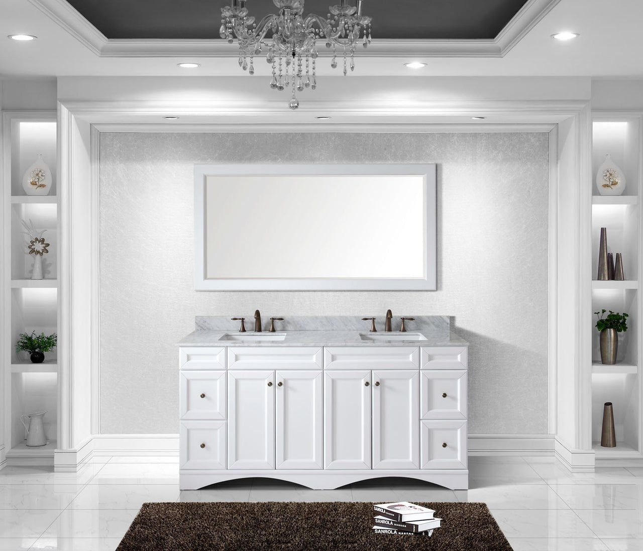 Virtu USA Talisa 72" Double Square Sink White Top Vanity in White with Mirror Vanity Virtu USA 