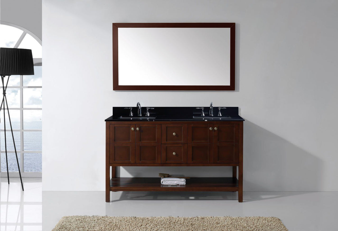Virtu USA Winterfell 60" Double Square Sink Cherry Top Vanity in Cherry with Mirror Vanity Virtu USA 