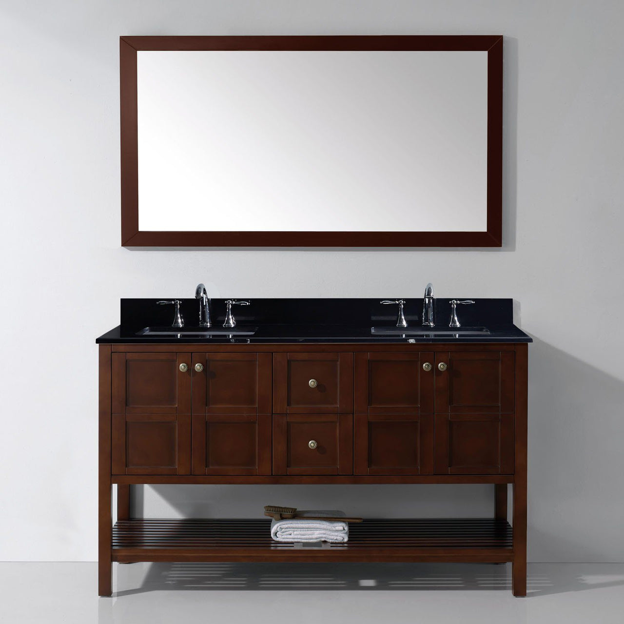 Virtu USA Winterfell 60" Double Square Sink Cherry Top Vanity in Cherry with Mirror Vanity Virtu USA 