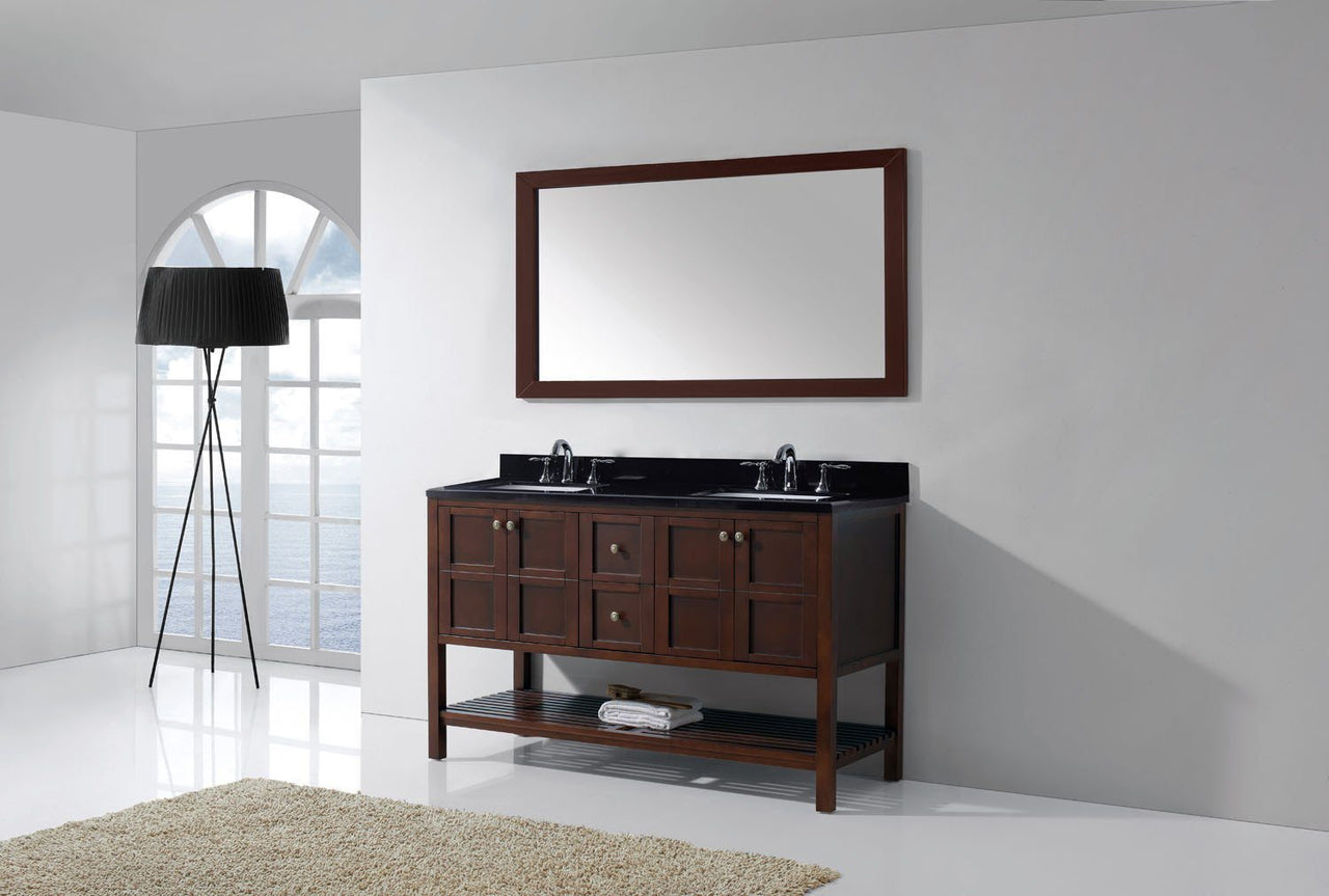 Virtu USA Winterfell 60" Double Square Sink Cherry Top Vanity in Cherry with Mirror Vanity Virtu USA 
