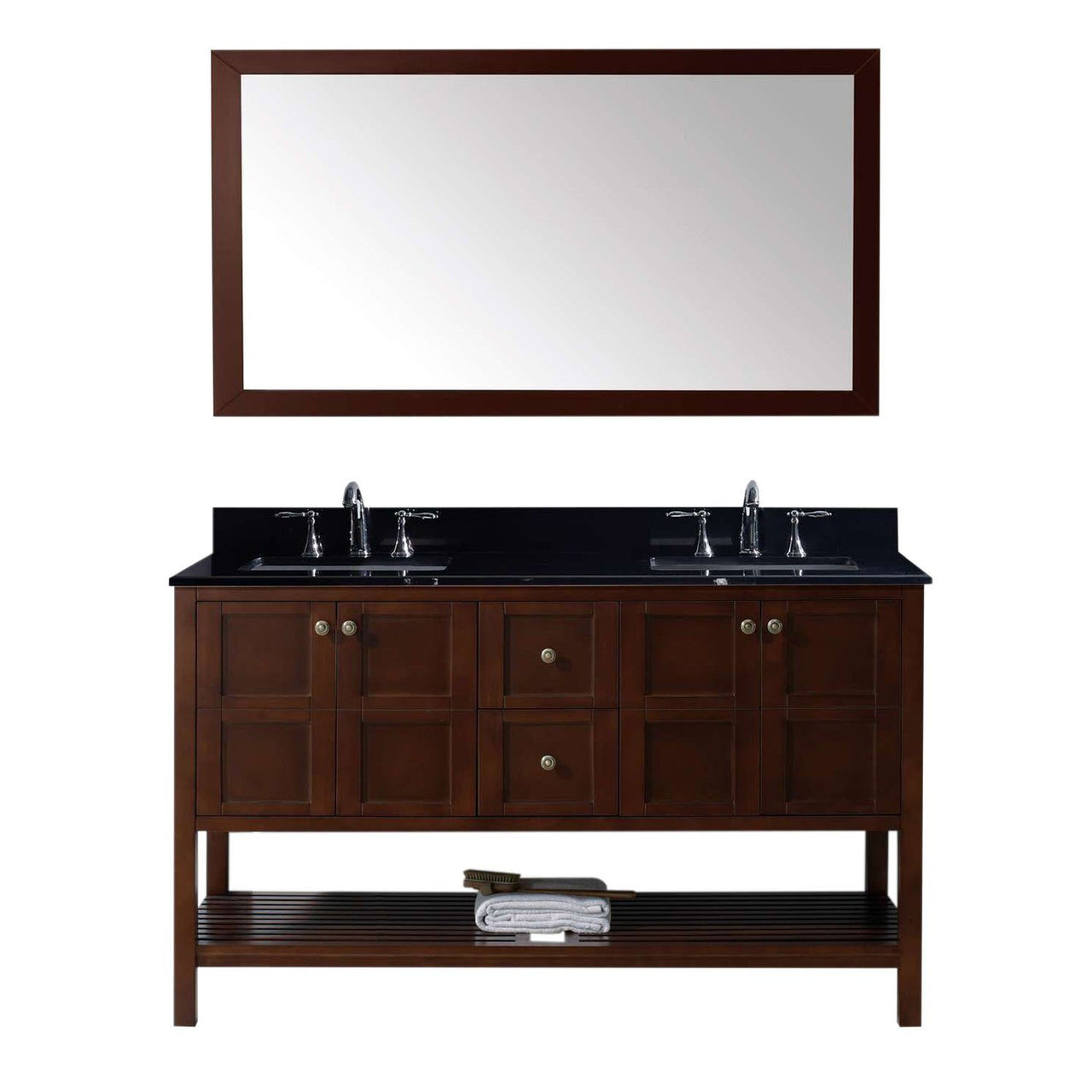 Virtu USA Winterfell 60" Double Square Sink Cherry Top Vanity in Cherry with Mirror Vanity Virtu USA 