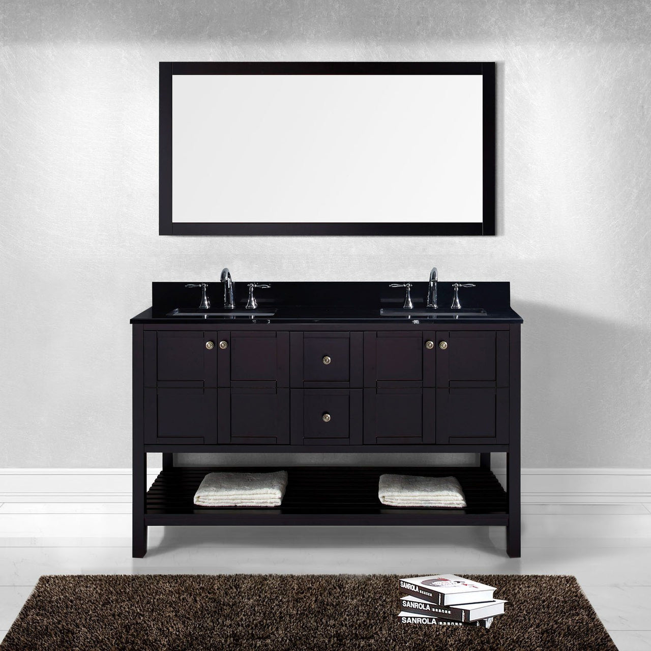 Virtu USA Winterfell 60" Double Square Sink Espresso Top Vanity with Mirror Vanity Virtu USA 