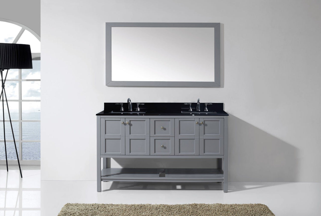 Virtu USA Winterfell 60" Double Square Sink Grey Top Vanity in Grey with Mirror Vanity Virtu USA 