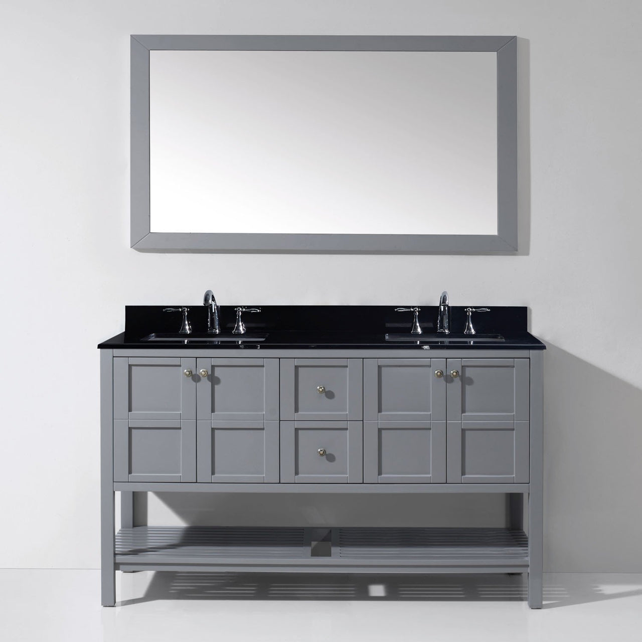 Virtu USA Winterfell 60" Double Square Sink Grey Top Vanity in Grey with Mirror Vanity Virtu USA 