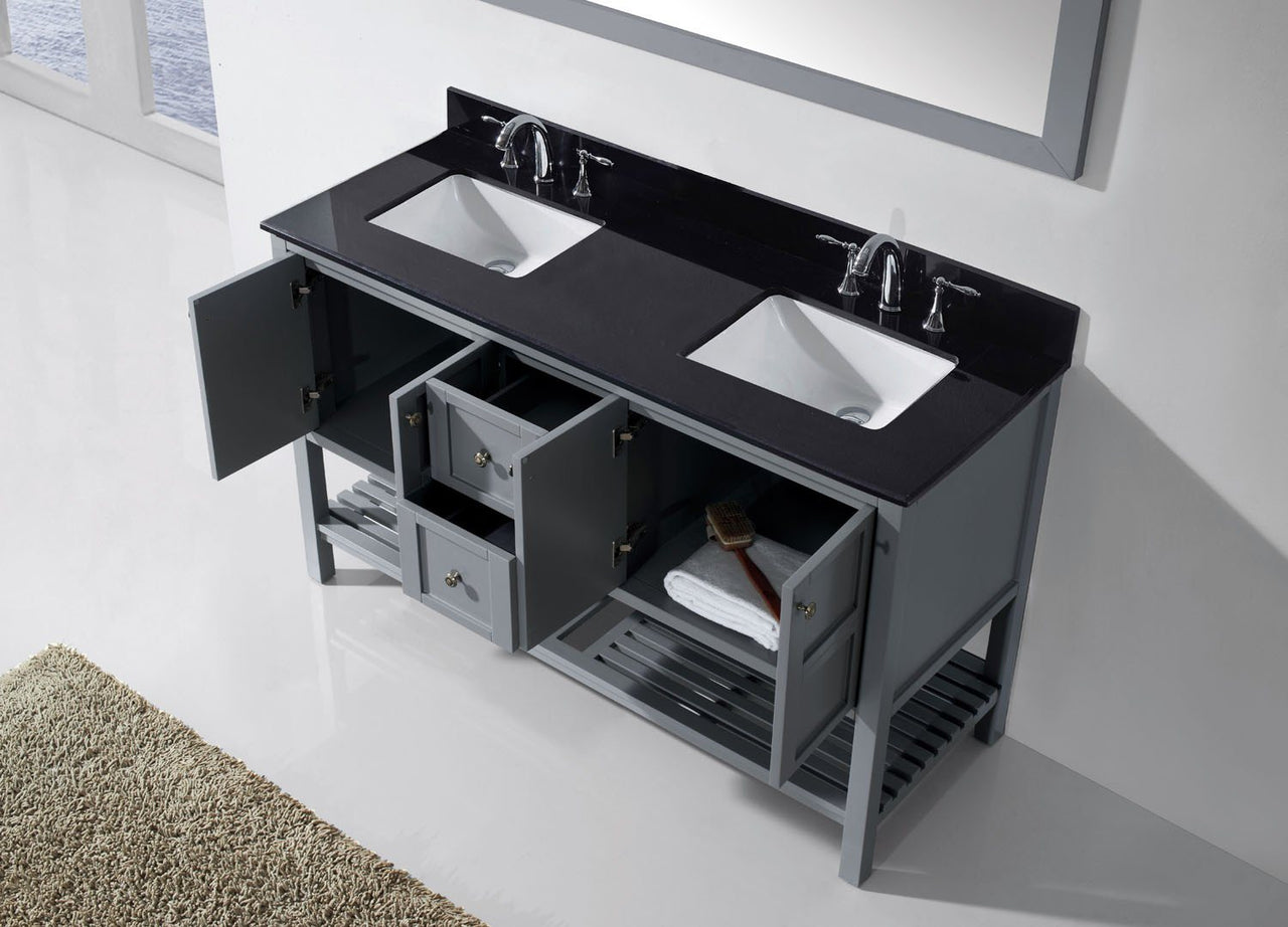 Virtu USA Winterfell 60" Double Square Sink Grey Top Vanity in Grey with Mirror Vanity Virtu USA 