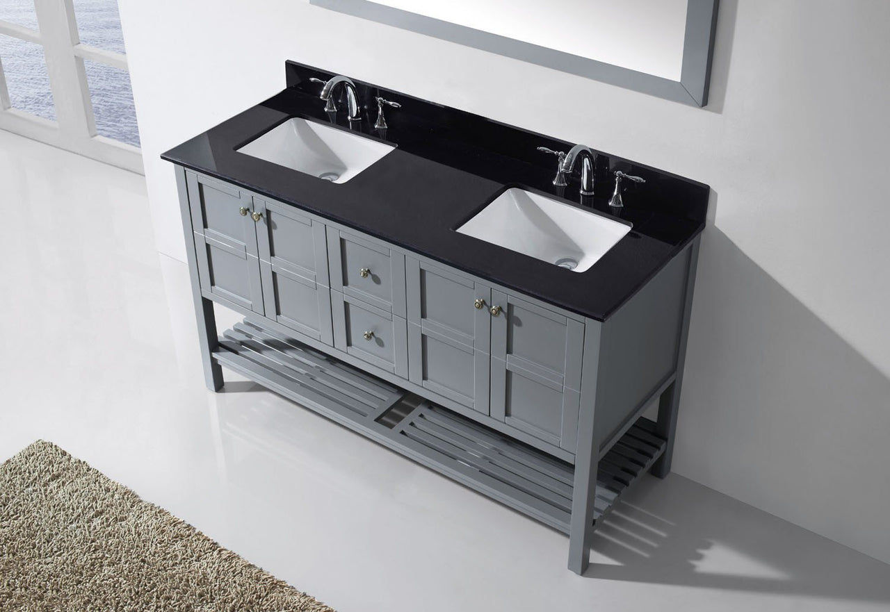 Virtu USA Winterfell 60" Double Square Sink Grey Top Vanity in Grey with Mirror Vanity Virtu USA 