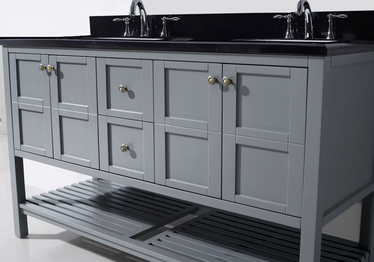 Virtu USA Winterfell 60" Double Square Sink Grey Top Vanity in Grey with Mirror Vanity Virtu USA 