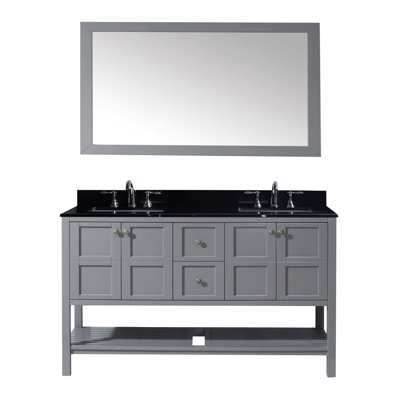 Virtu USA Winterfell 60" Double Square Sink Grey Top Vanity in Grey with Mirror Vanity Virtu USA 