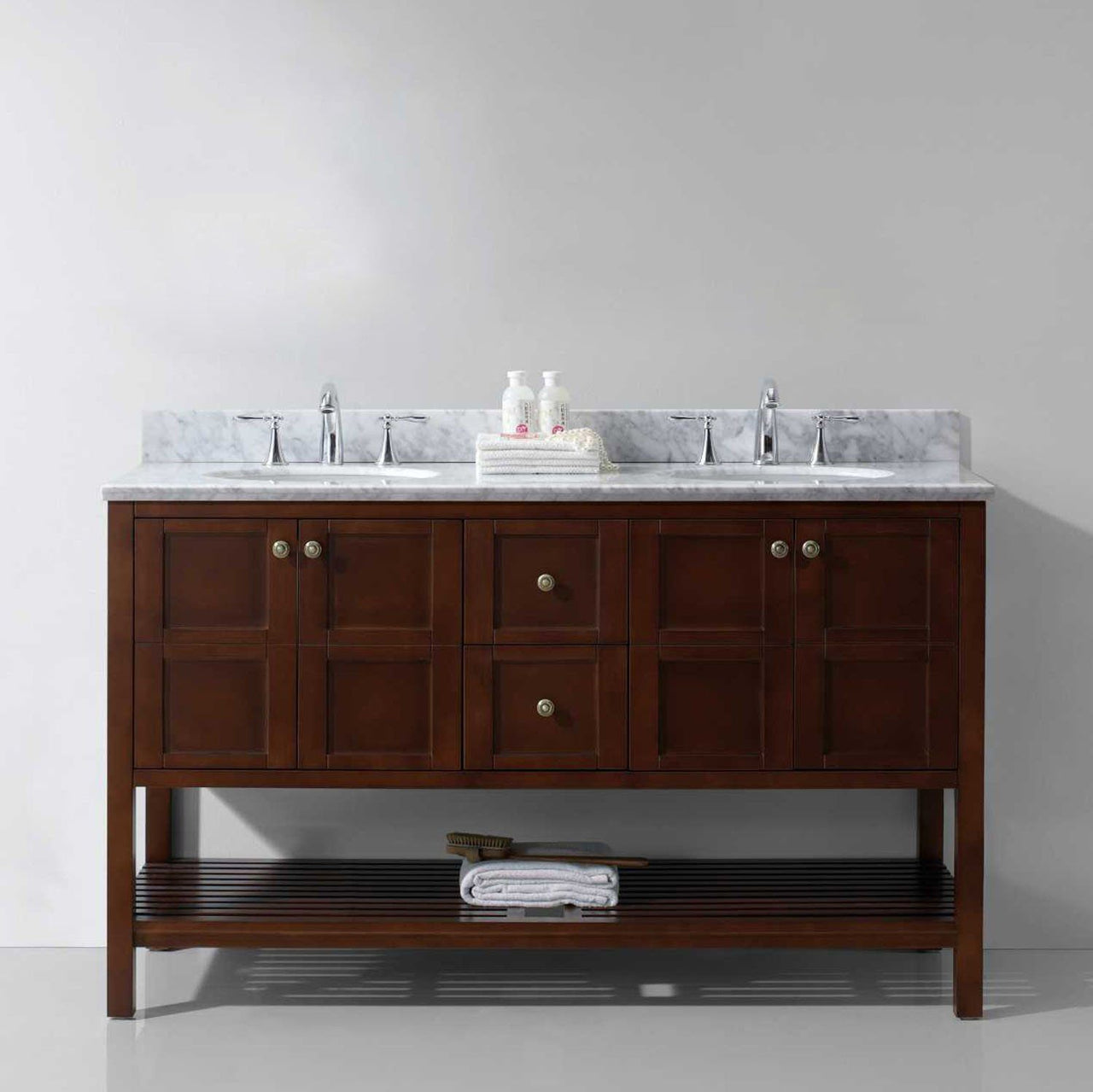 Virtu USA Winterfell 60" Double Round Sink Cherry Top Vanity in Cherry Vanity Virtu USA 