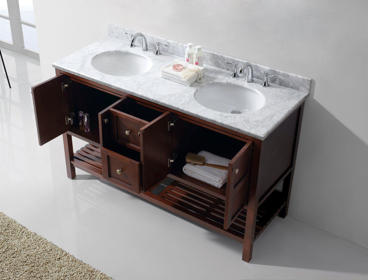 Virtu USA Winterfell 60" Double Round Sink Cherry Top Vanity in Cherry Vanity Virtu USA 