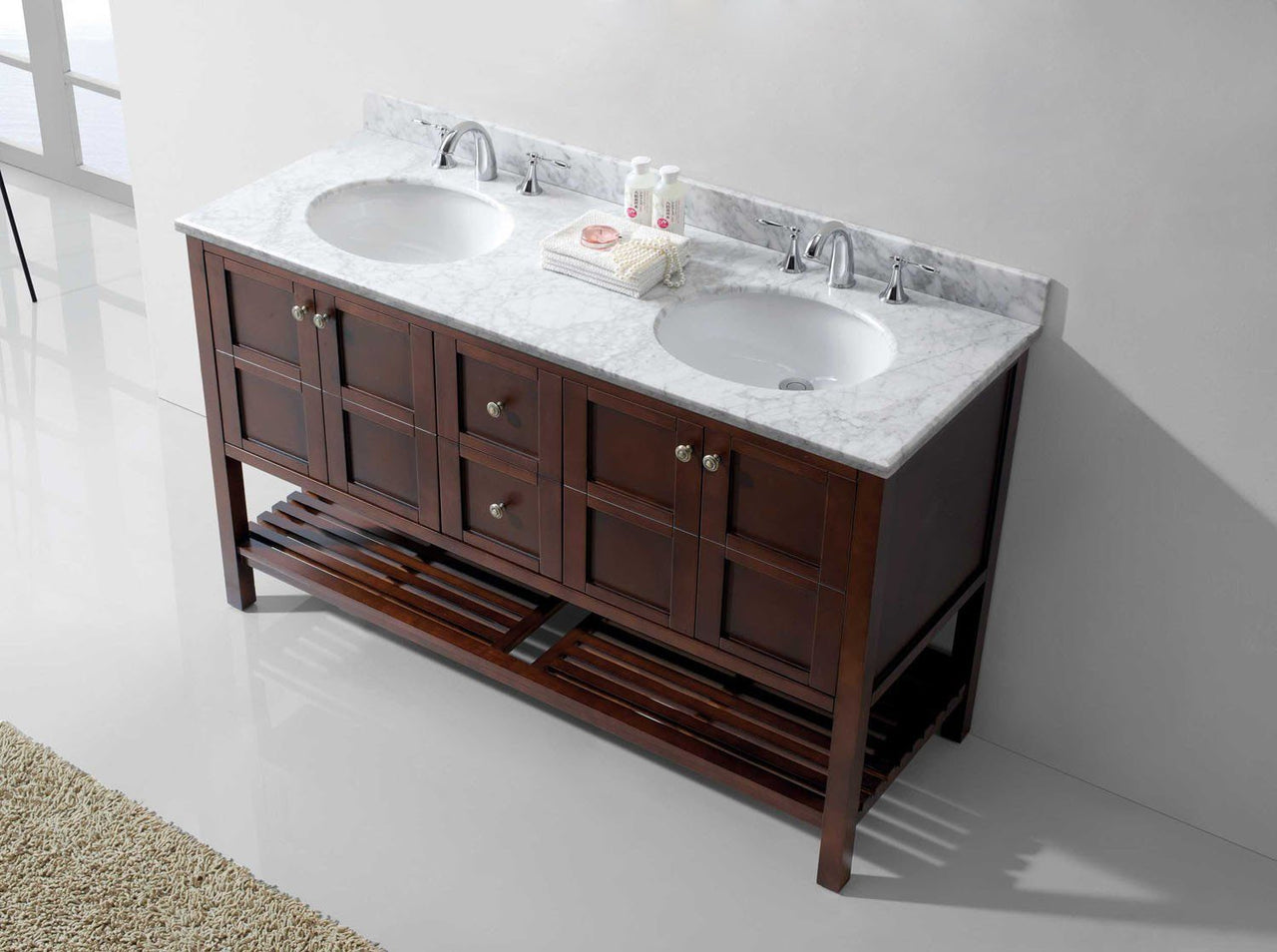 Virtu USA Winterfell 60" Double Round Sink Cherry Top Vanity in Cherry Vanity Virtu USA 