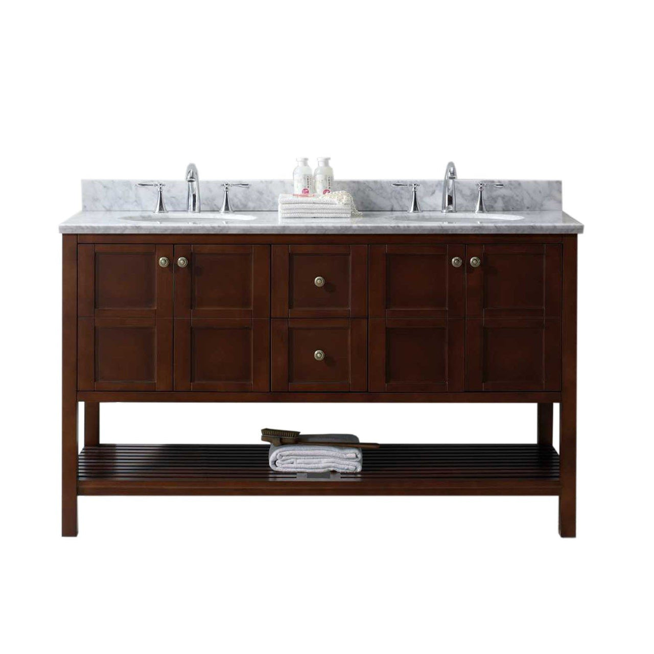 Virtu USA Winterfell 60" Double Round Sink Cherry Top Vanity in Cherry Vanity Virtu USA 