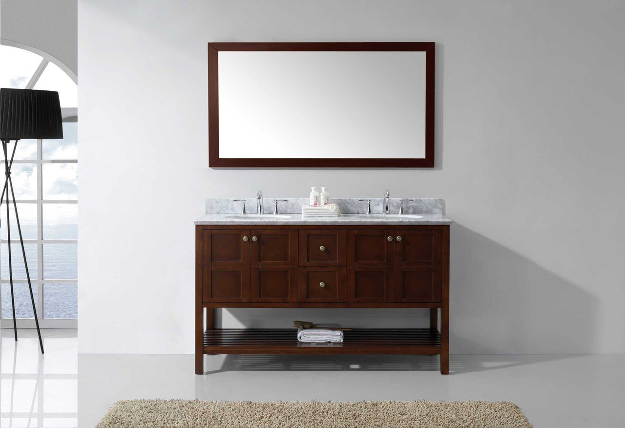 Virtu USA Winterfell 60" Double Round Sink Cherry Top Vanity in Cherry with Mirror Vanity Virtu USA 