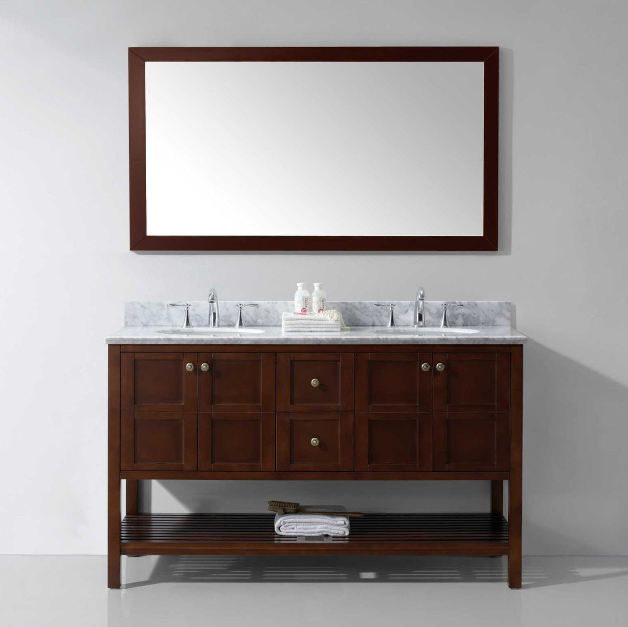 Virtu USA Winterfell 60" Double Round Sink Cherry Top Vanity in Cherry with Mirror Vanity Virtu USA 