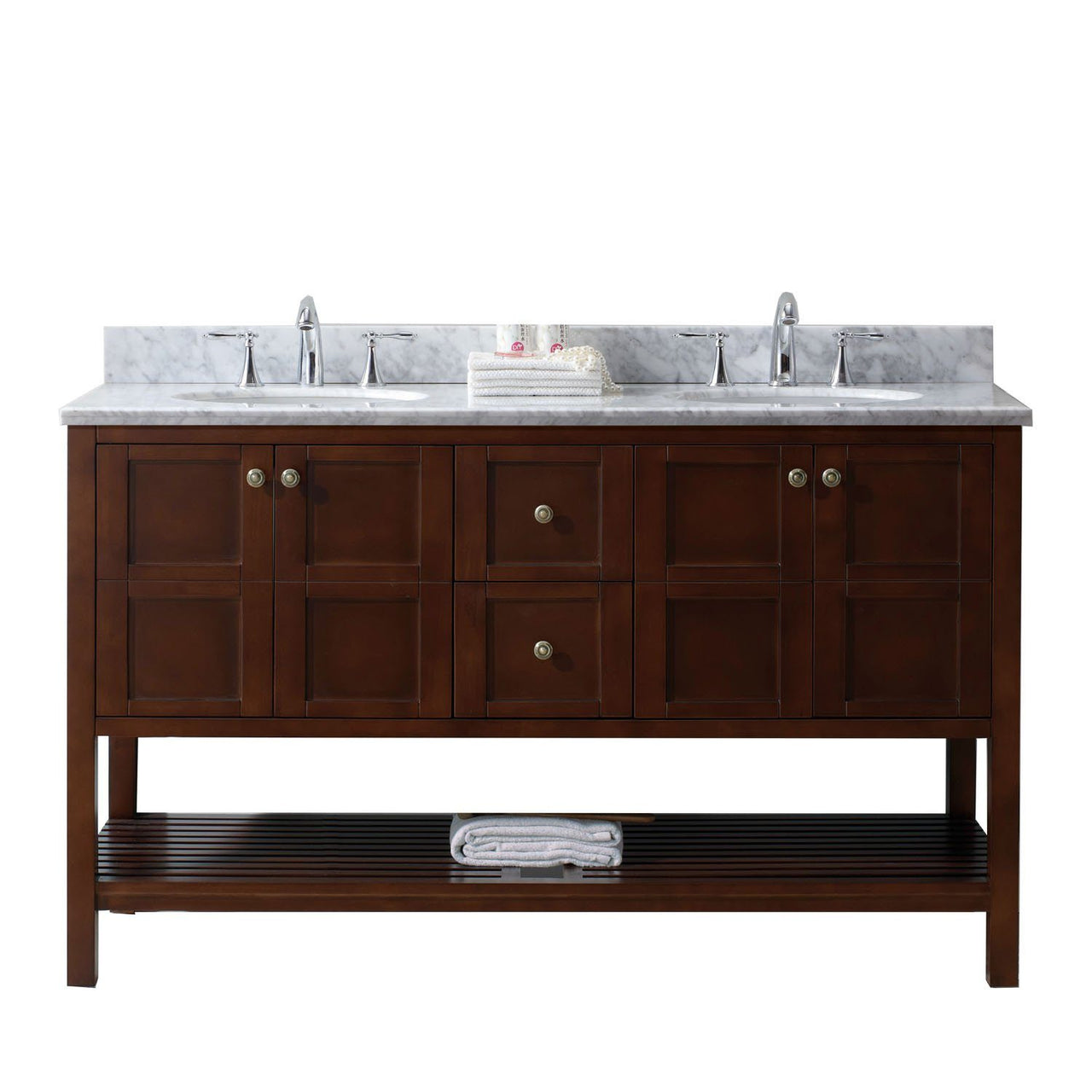 Virtu USA Winterfell 60" Double Round Sink Cherry Top Vanity in Cherry with Mirror Vanity Virtu USA 