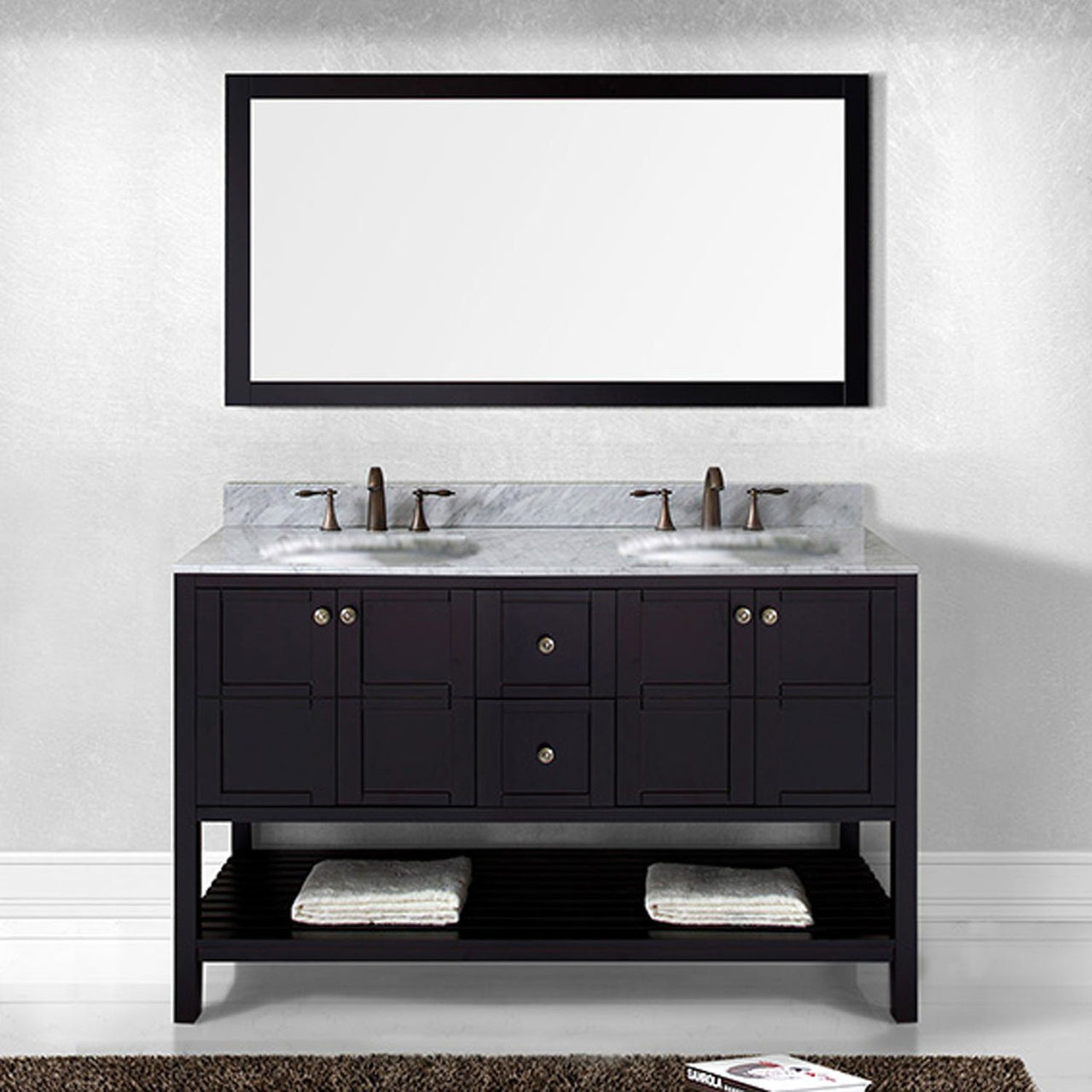 Virtu USA Winterfell 60" Double Round Sink Espresso Top Vanity with Mirror Vanity Virtu USA 