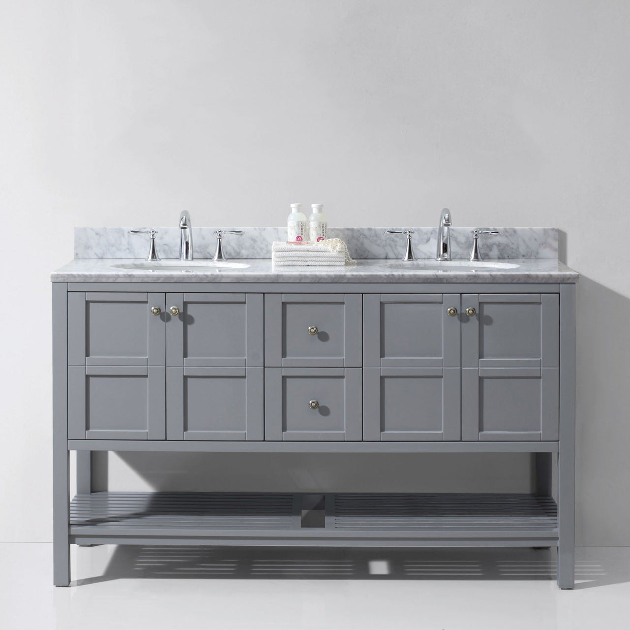 Virtu USA Winterfell 60" Double Round Sink Grey Top Vanity in Grey Vanity Virtu USA 