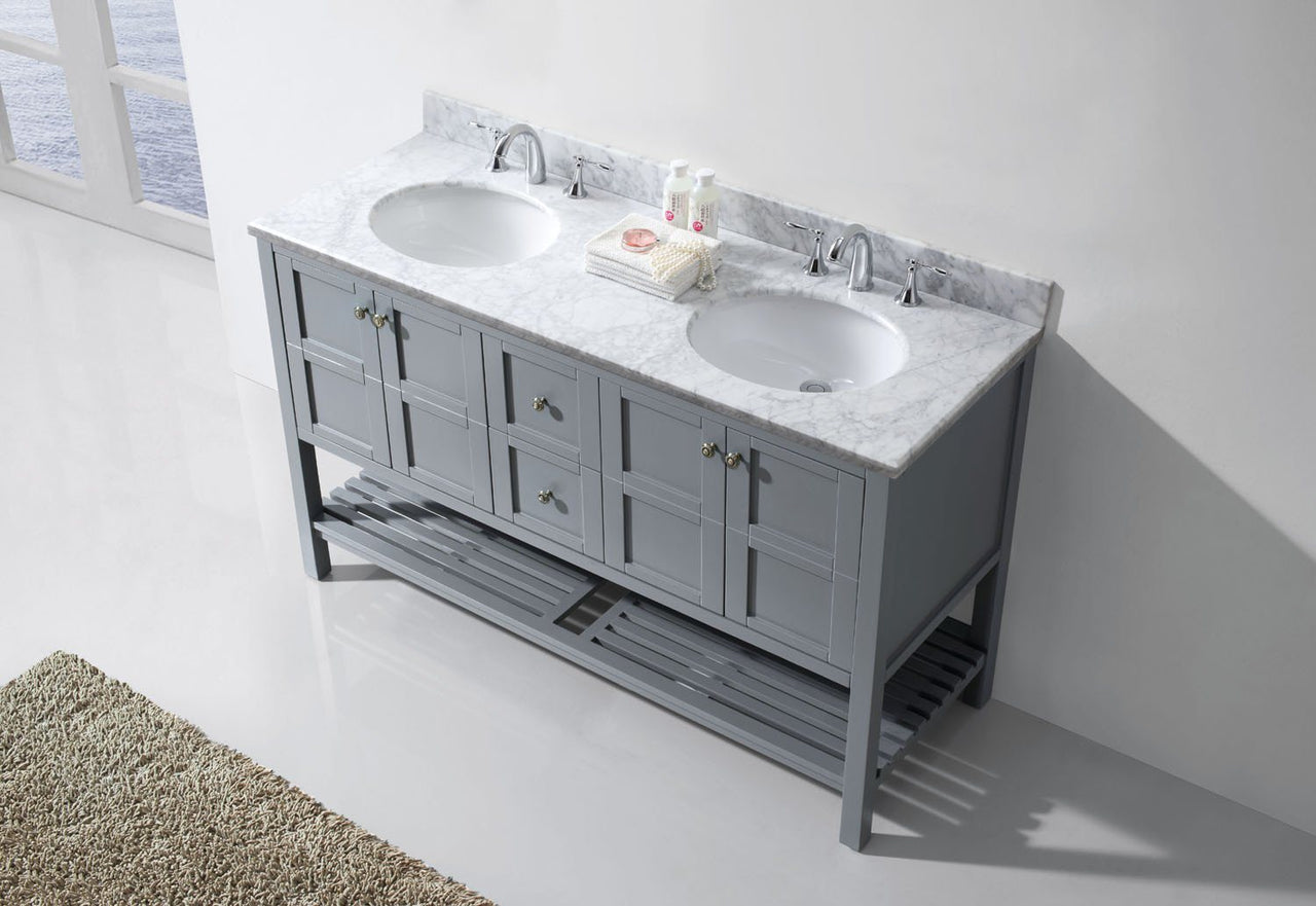 Virtu USA Winterfell 60" Double Round Sink Grey Top Vanity in Grey Vanity Virtu USA 