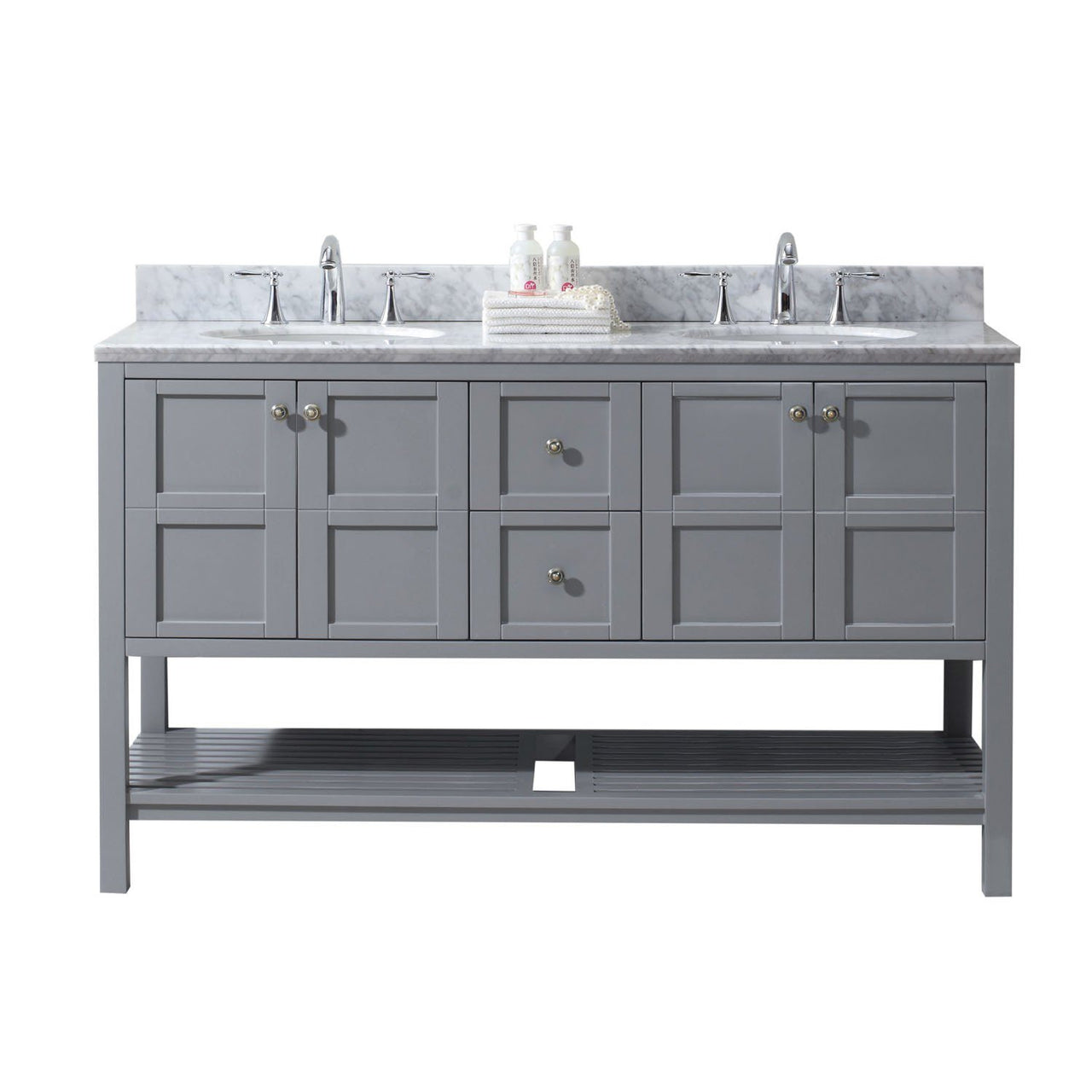 Virtu USA Winterfell 60" Double Round Sink Grey Top Vanity in Grey Vanity Virtu USA 