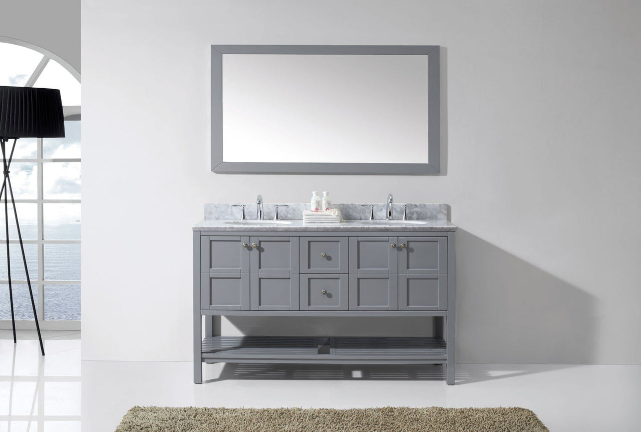Virtu USA Winterfell 60" Double Round Sink Grey Top Vanity in Grey with Mirror Vanity Virtu USA 