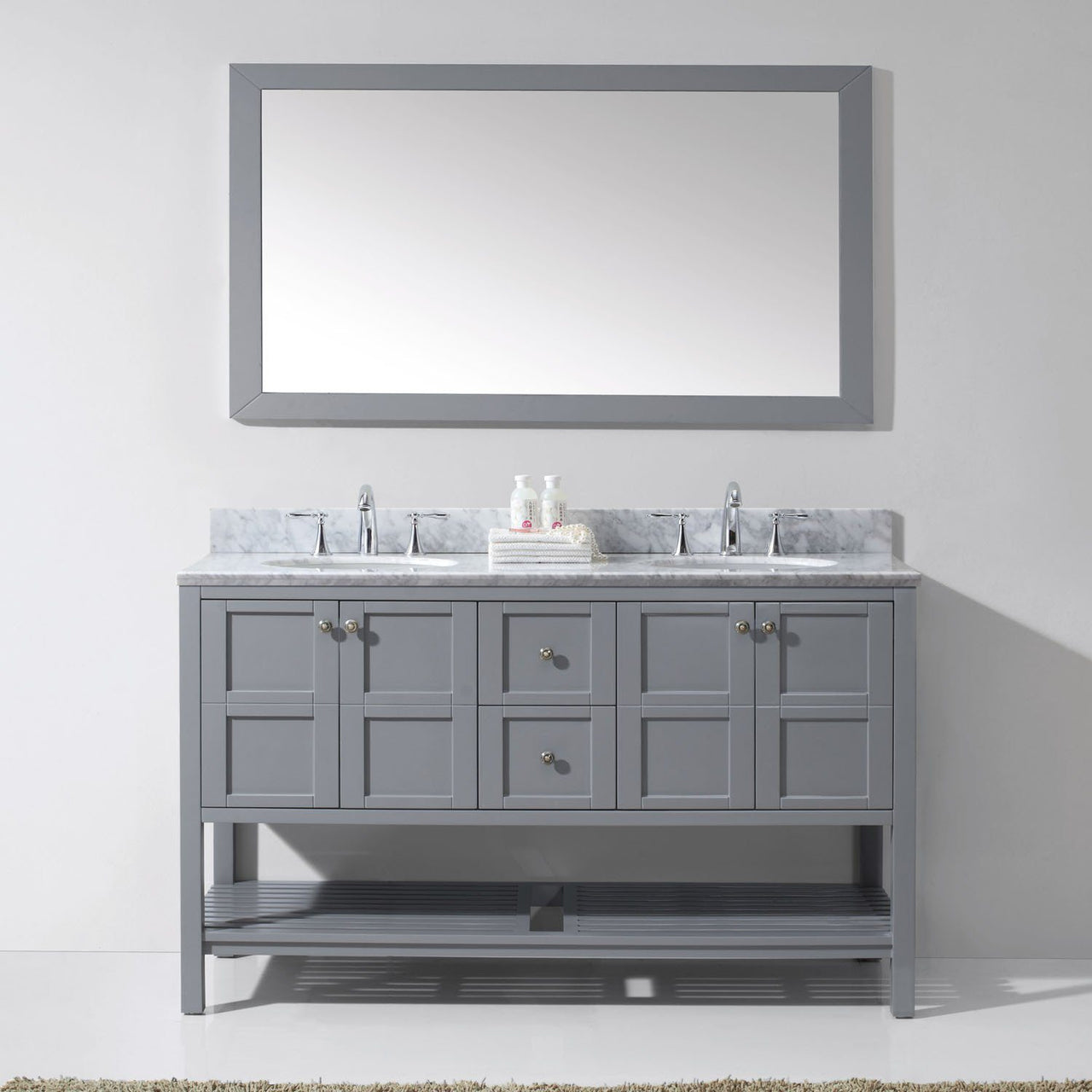 Virtu USA Winterfell 60" Double Round Sink Grey Top Vanity in Grey with Mirror Vanity Virtu USA 