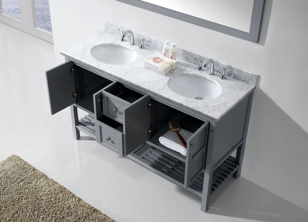 Virtu USA Winterfell 60" Double Round Sink Grey Top Vanity in Grey with Mirror Vanity Virtu USA 