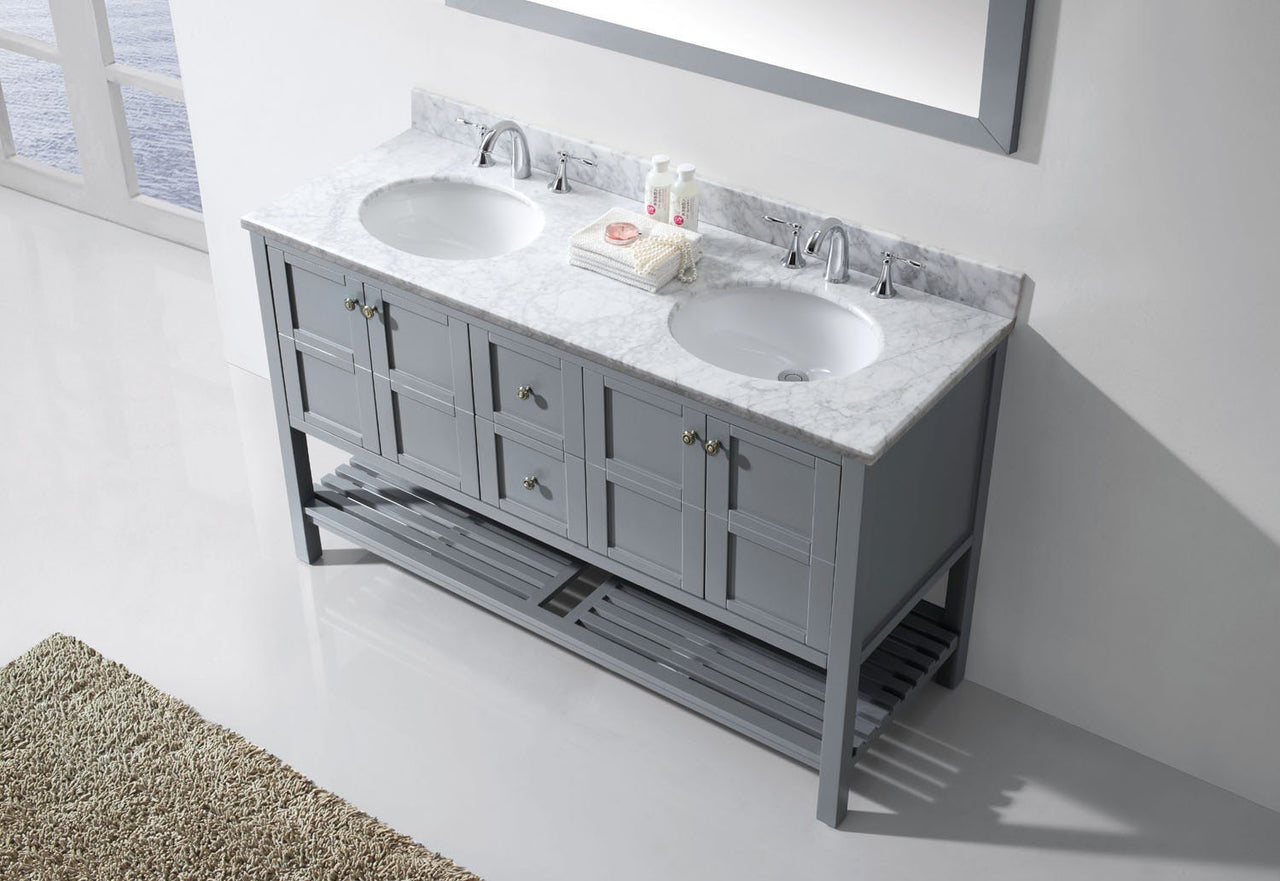 Virtu USA Winterfell 60" Double Round Sink Grey Top Vanity in Grey with Mirror Vanity Virtu USA 