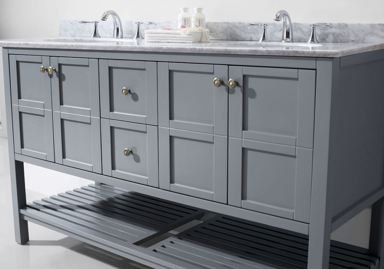 Virtu USA Winterfell 60" Double Round Sink Grey Top Vanity in Grey with Mirror Vanity Virtu USA 