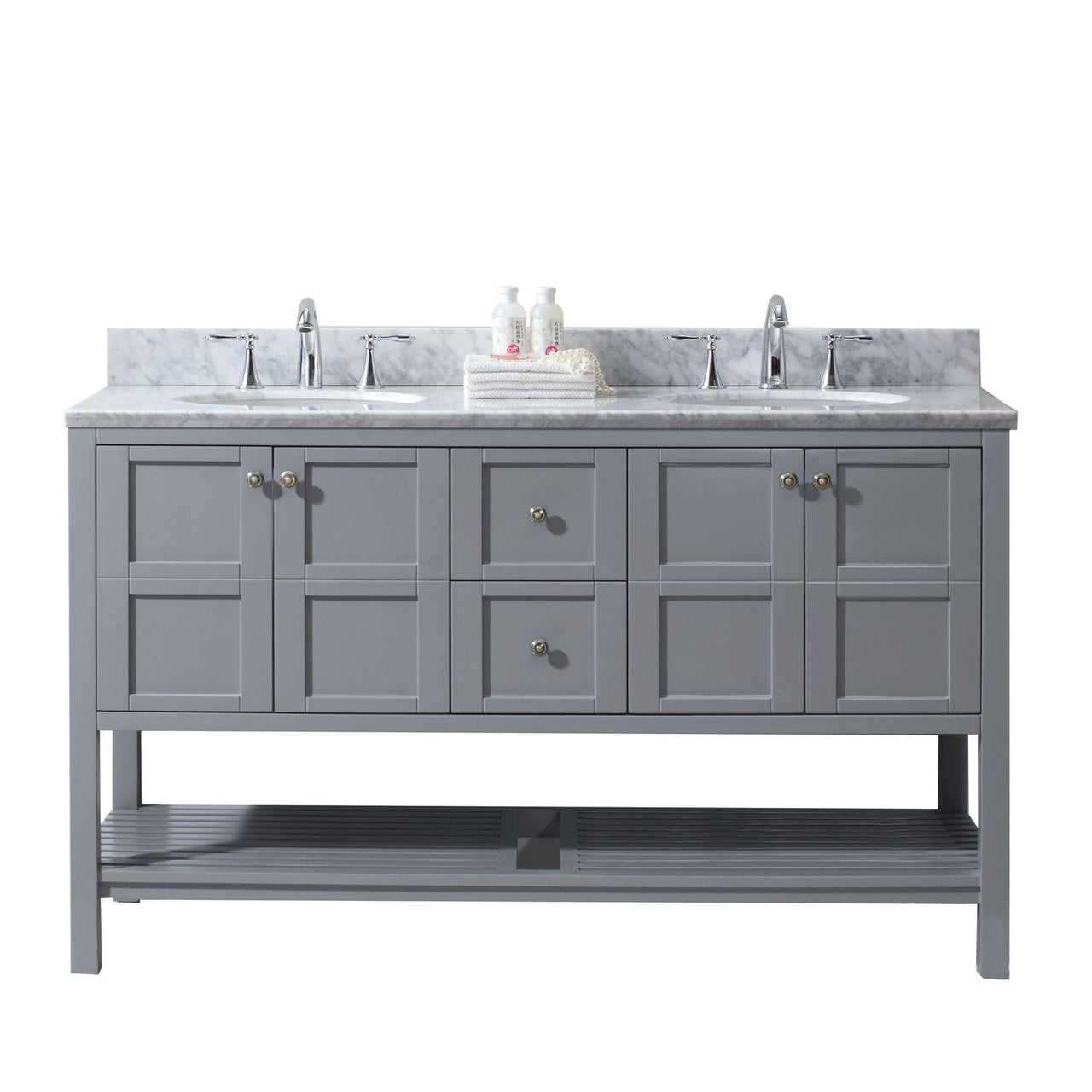 Virtu USA Winterfell 60" Double Round Sink Grey Top Vanity in Grey with Mirror Vanity Virtu USA 