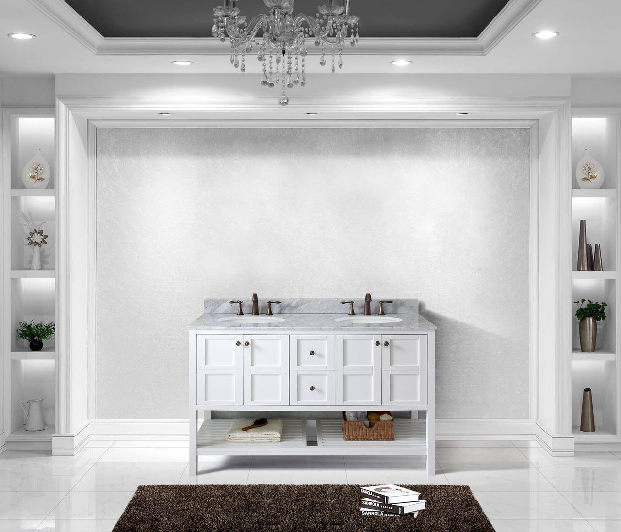 Virtu USA Winterfell 60" Double Round Sink White Top Vanity in White Vanity Virtu USA 