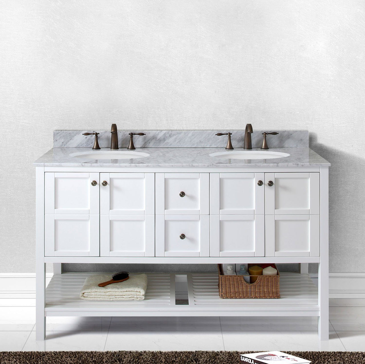 Virtu USA Winterfell 60" Double Round Sink White Top Vanity in White Vanity Virtu USA 