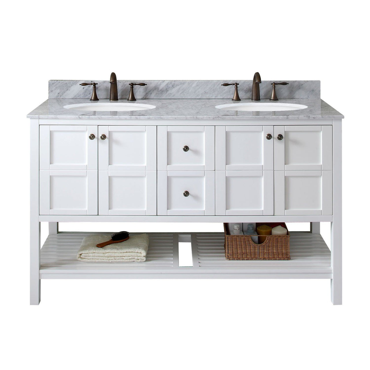 Virtu USA Winterfell 60" Double Round Sink White Top Vanity in White Vanity Virtu USA 