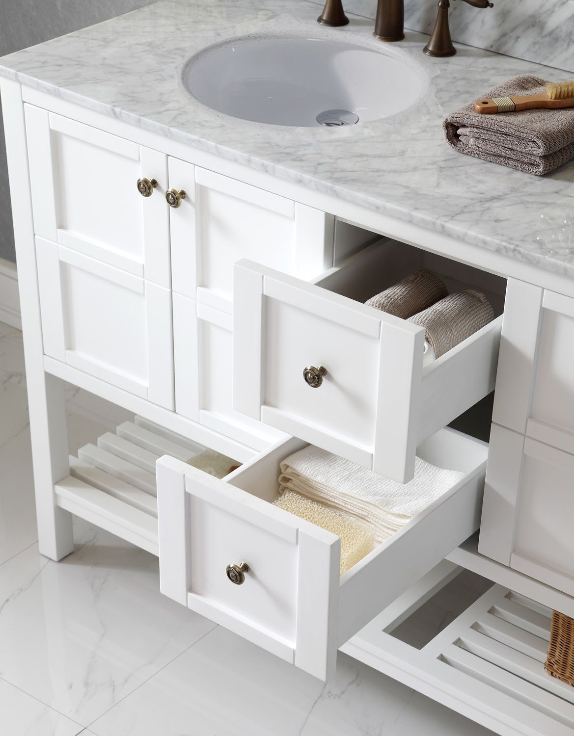 Virtu USA Winterfell 60" Double Round Sink White Top Vanity in White with Mirror Vanity Virtu USA 
