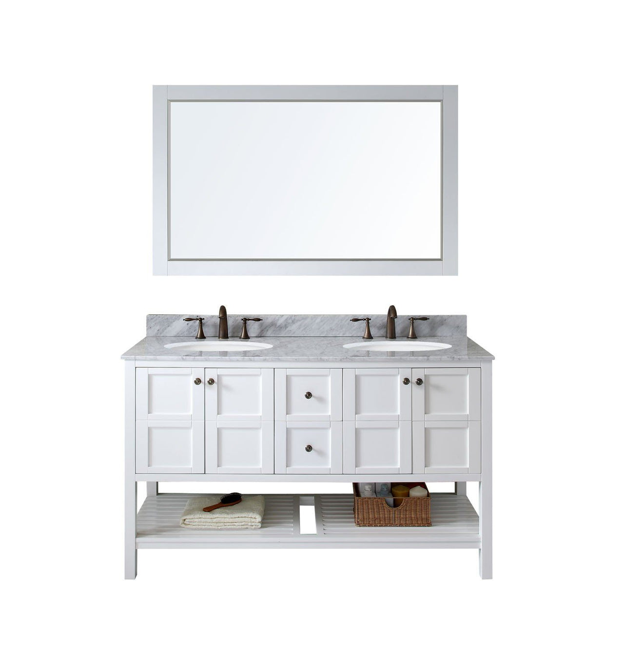 Virtu USA Winterfell 60" Double Round Sink White Top Vanity in White with Mirror Vanity Virtu USA 