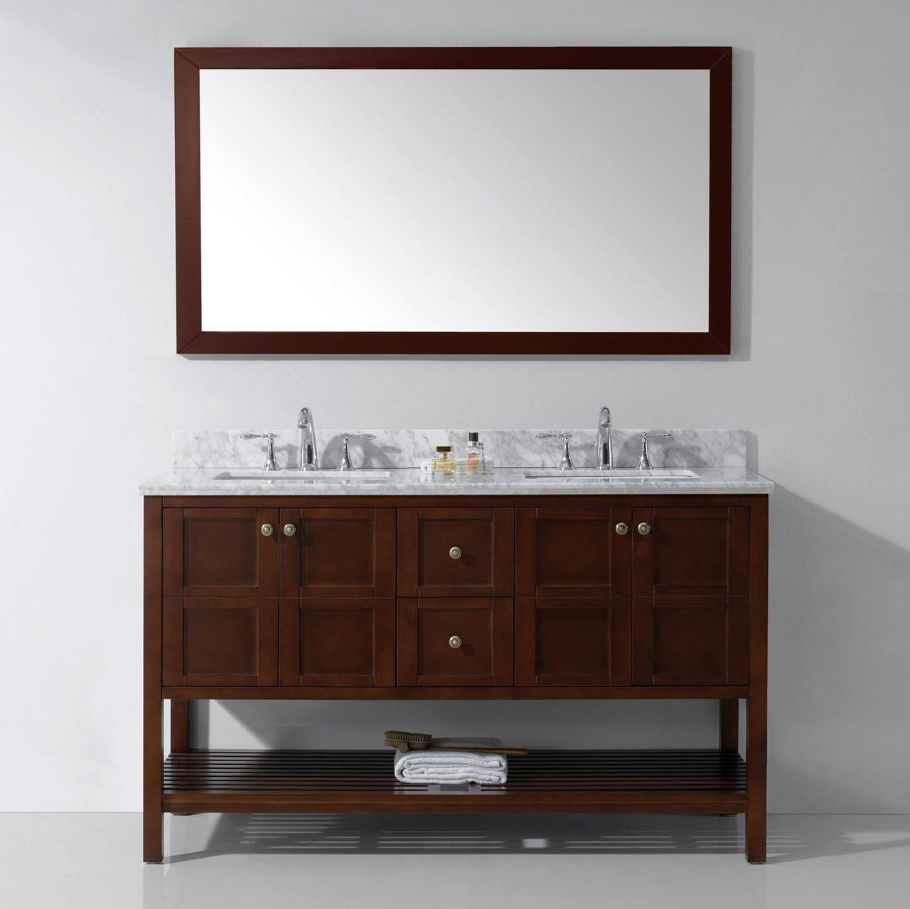 Virtu USA Winterfell 60" Double Square Sink Cherry Top Vanity with Mirror Vanity Virtu USA 
