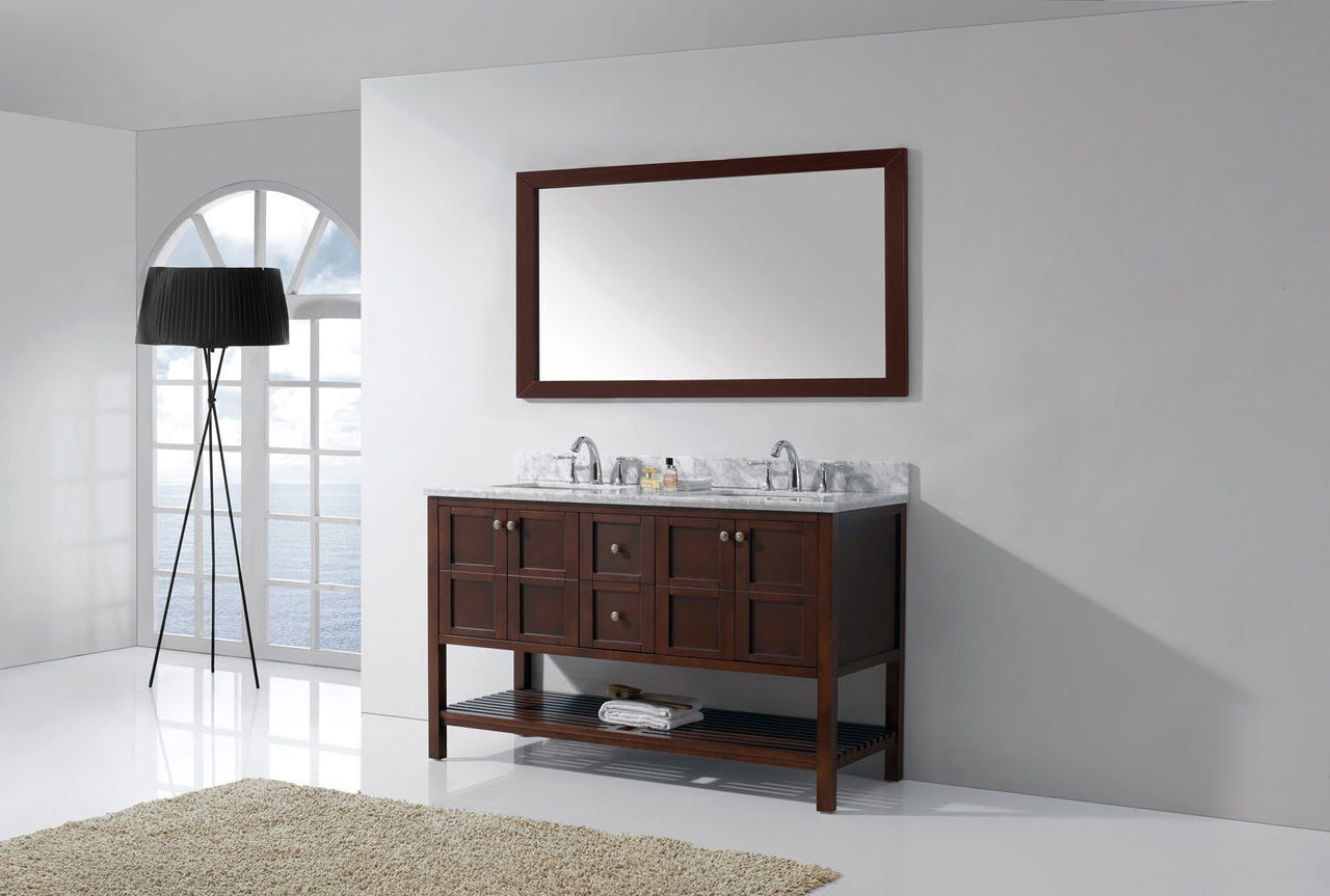 Virtu USA Winterfell 60" Double Square Sink Cherry Top Vanity with Mirror Vanity Virtu USA 