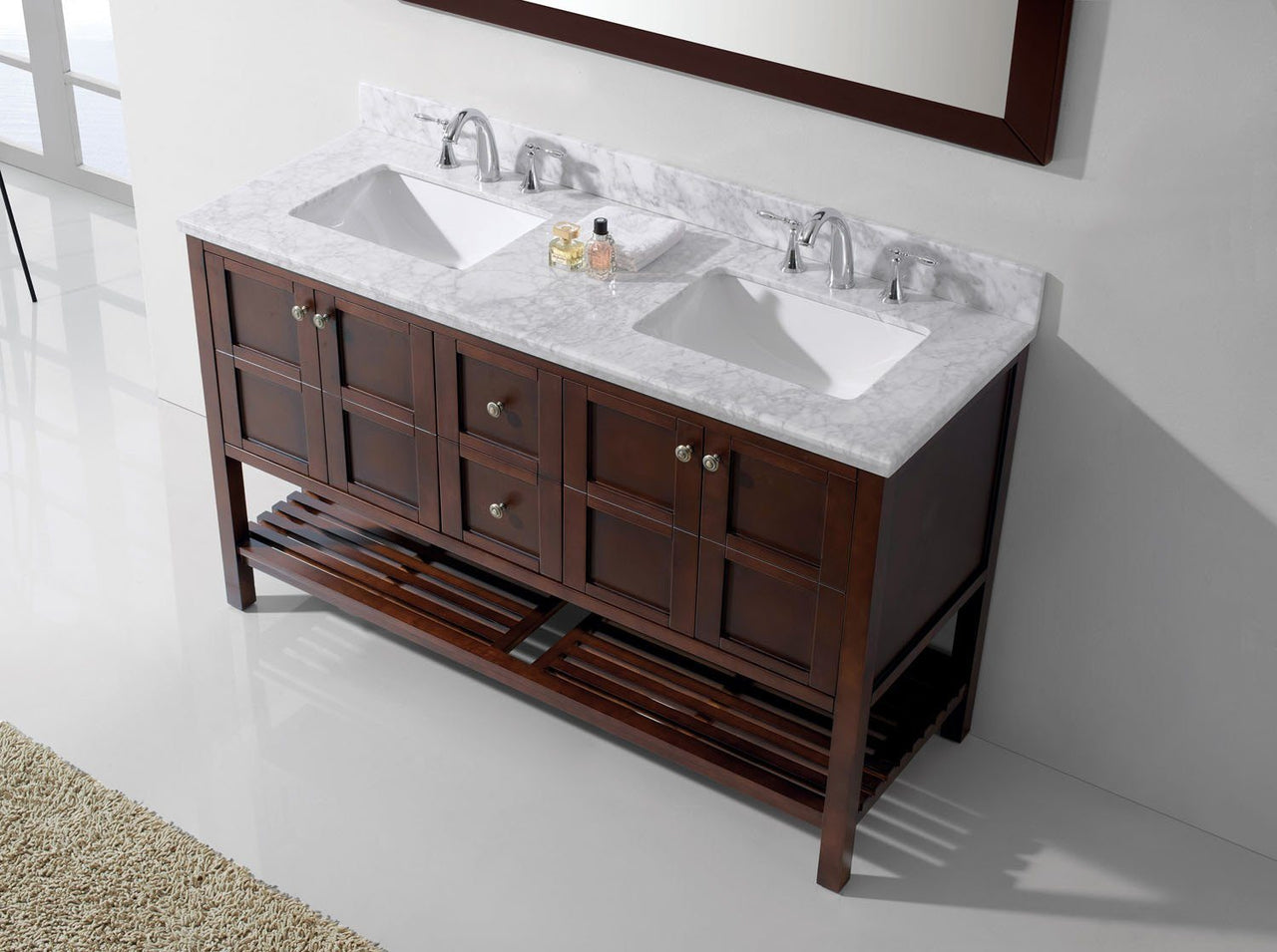 Virtu USA Winterfell 60" Double Square Sink Cherry Top Vanity with Mirror Vanity Virtu USA 